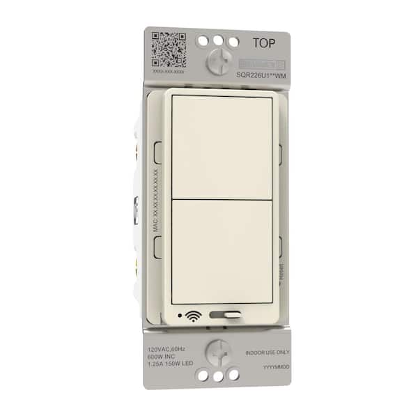 X Series 15 Amp 600-Watt Single-Pole/3-Way Matter Smart Wi-Fi Energy Monitor Rocker Dimmer Light Switch Matte Almond
