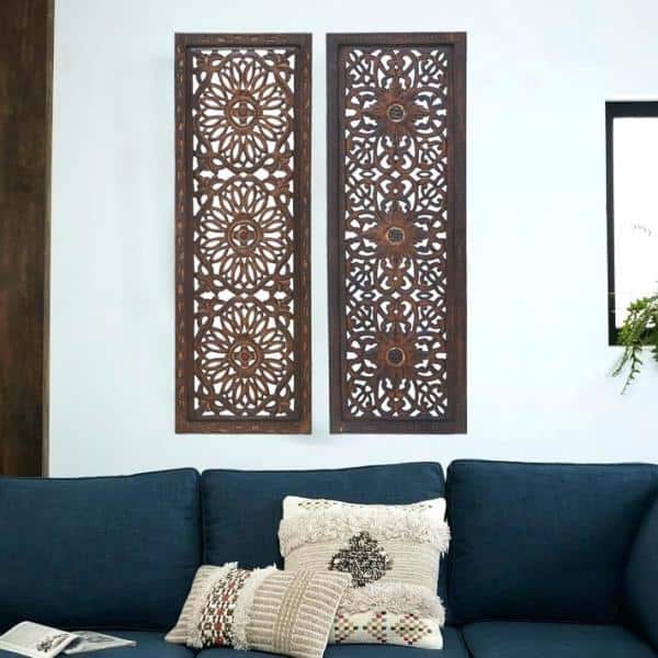 Benzara Floral Hand Carved Brown Wooden Wall Panels, Assortment Of Two  Bm01881 - The Home Depot