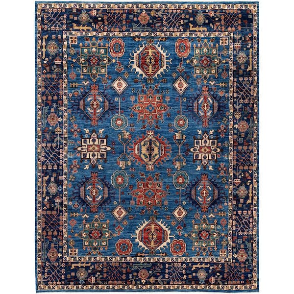 Serapi Light Blue 9 ft. x 12 ft. Tribal Wool Indoor Area Rug