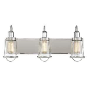 Lansing 24 in. W x 10 in. H 3-Light Satin Nickel/Polished Nickel Bathroom Vanity Light with Clear Glass Shades