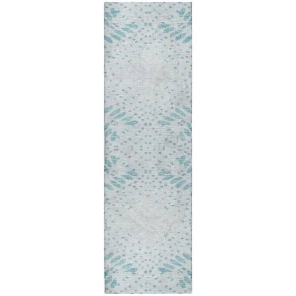 Dream Shag Premium Machine Washable Abstract ADS778 Teal 2 ft. x 7 ft. Runner Rug