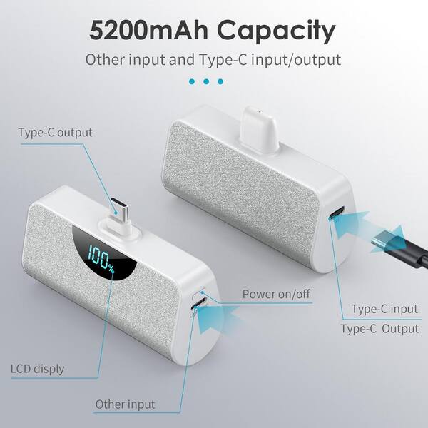 EKIEUDL 5200mAh Mini Portable Charger USB-C Power Bank, LCD