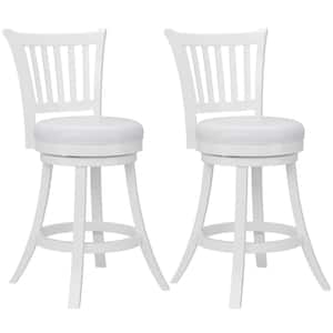 Winston 25 in. White High Back Wood Frame Cushioned Bar Stool with Faux Leather (Set of 2)