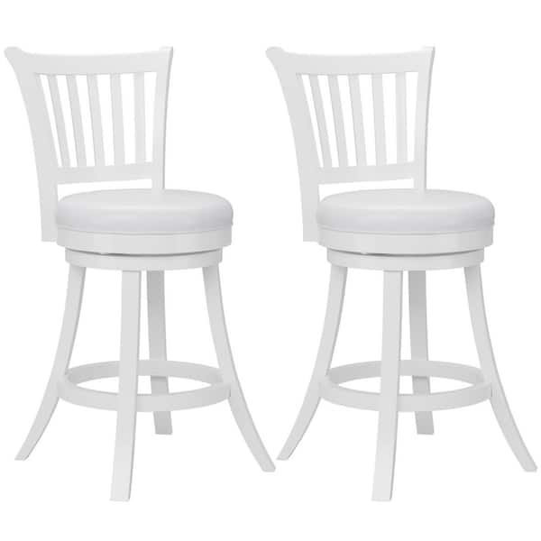 Winston 25 in. White High Back Wood Frame Cushioned Bar Stool with Faux Leather (Set of 2)