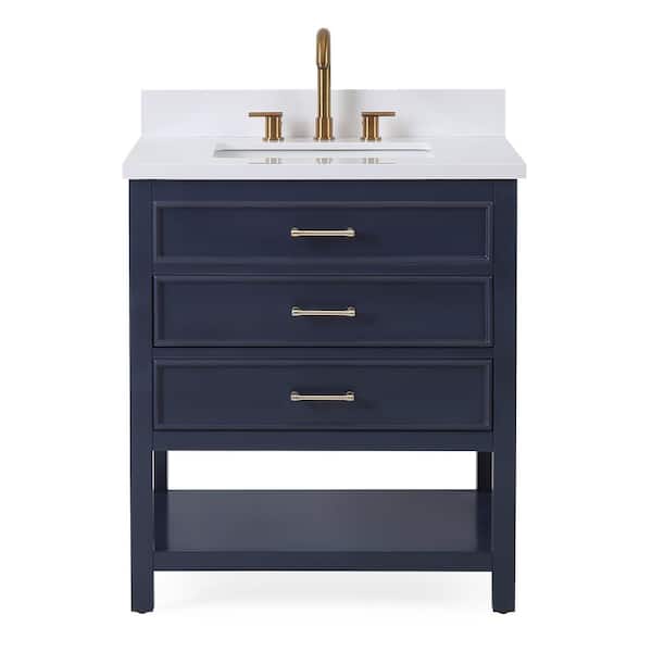 Benton Collection Felton 30 in. W x 22 in. D x 35 in. H Bathroom Vanity in Navy Blue Color with White Quartz Top