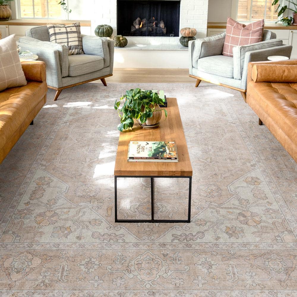 Beige Rectangular Vintage Persian Chenille Area Rug 9'10" x 13'