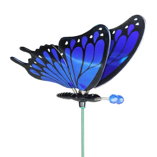 Exhart 1.31 ft. WindyWing Butterfly Metallic Blue Plastic Plant Stake