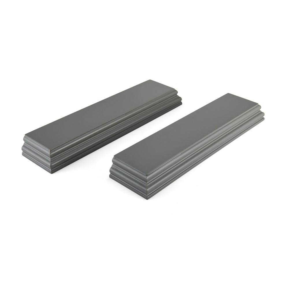 Gray Wooden Floating Wall Shelves Set of 2