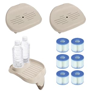 Spa Seat (2-Pack) and Cup Holder/Tray and Type S1 0 sq. ft. Filter Cartridges (6-Pack)