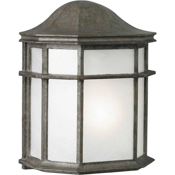 Forte Lighting 1-Light River Rock Outdoor Wall Lantern with a White Acrylic Shade