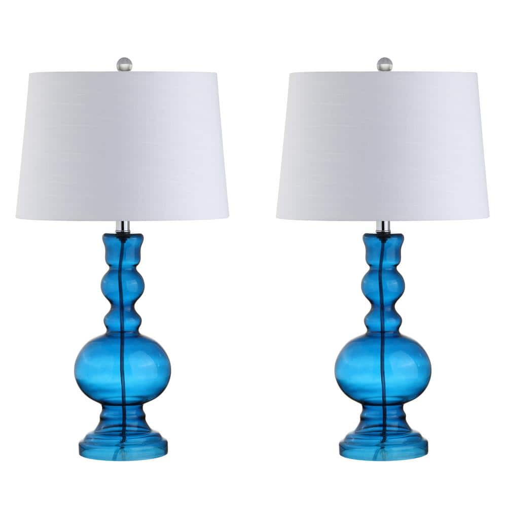 Genie Glass 28.5" Night Blue and White Table Lamp Set with Linen Shade