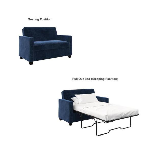 Dhp Celeste 54 In Blue Velvet 2 Seat, Twin Size Pull Out Bed Chair