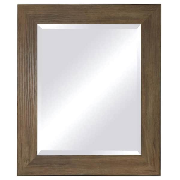 Unbranded 24 in. W x 30 in. H Framed Rectangular Beveled Edge Bathroom Vanity Mirror in Brown