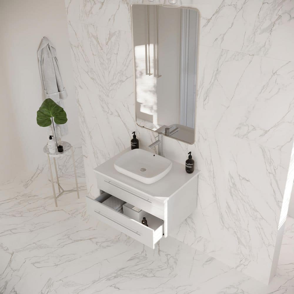Lucera 30'' White Quartz Stone Wall-Mount Vanity