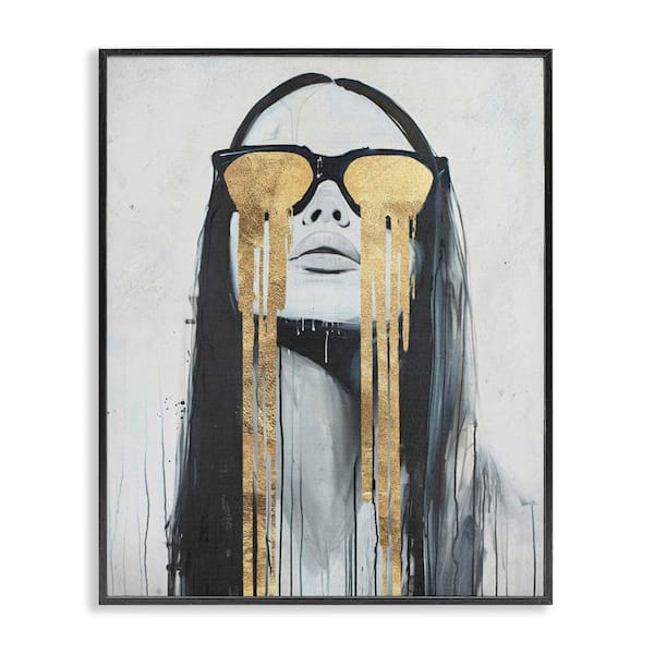 Stupell Industries Golden Tears Glam Girl by Svetlana Aleynikova Black Framed People Giclee Art Print 30 in. x 24 in.