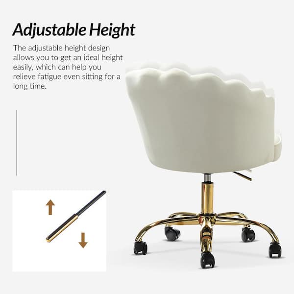 Yaheetech Modern Velvet Desk Chair Soft Height-Adjustable 360°Swivel  Computer Chair, Ivory