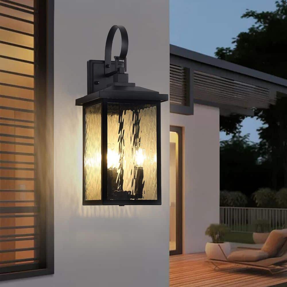 CACI Mall 21 in. 3-Light Outdoor Matte Black Dusk to Dawn