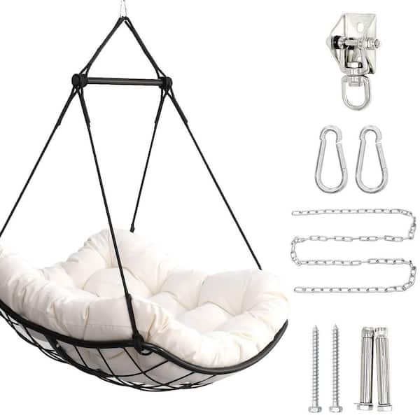 3 ft. Hammock Chair in Black with Cushion - Outdoor Indoor Hanging Hammock Chair for Patio, Porch, Bedroom, Garden