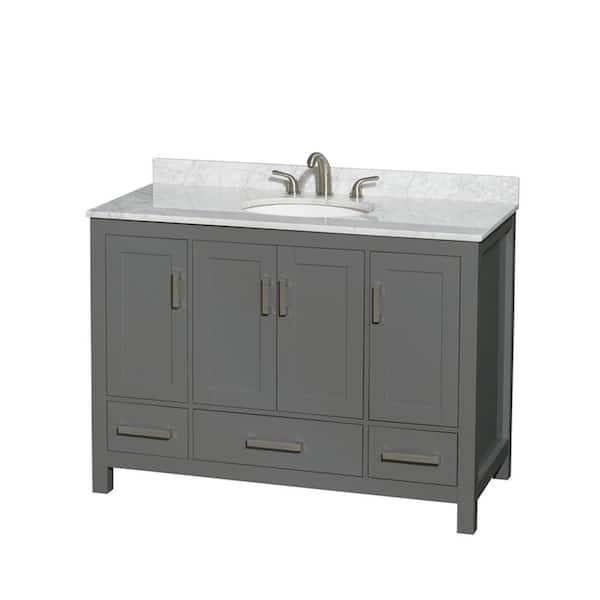 Wyndham Collection Sheffield 48 in. W x 22 in. D x 35 in. H Single Bath Vanity in Dark Gray with White Carrara Marble Top