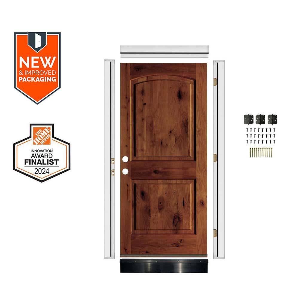 DIY 36 in. x 80 in. Knotty Alder 2-Panel RightHand Arch Red Chestnut Stain Wood Front Door Kit w/ Quick Assemble Jamb price history on PriceWatchPro