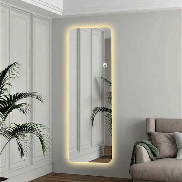 22 in. W x 65 in. H LED Rectangular Framing Wall Mounted/Freestanding Bathroom Vanity Mirror in Silver
