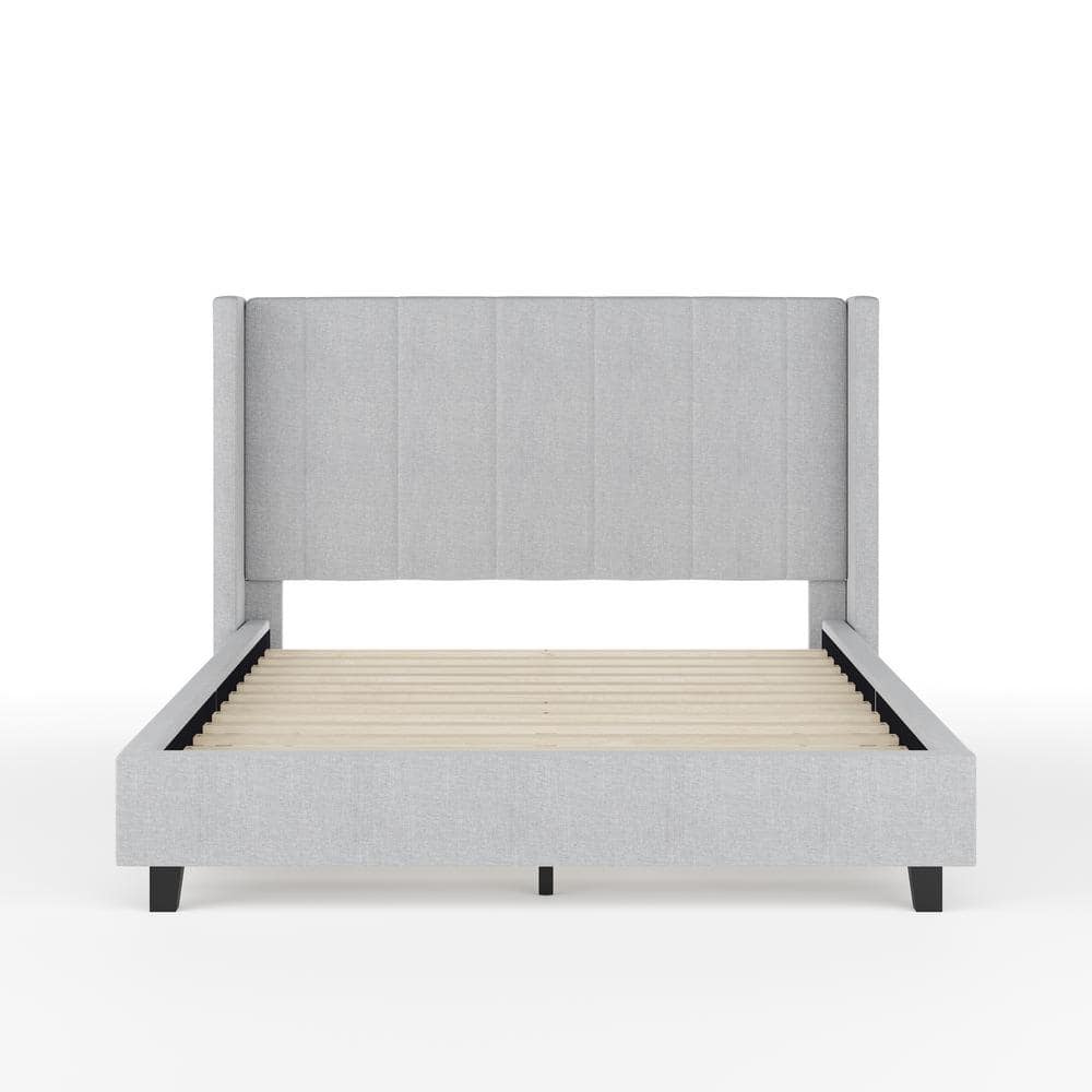 Gray Full Upholstered Platform Bed with Linen Headboard