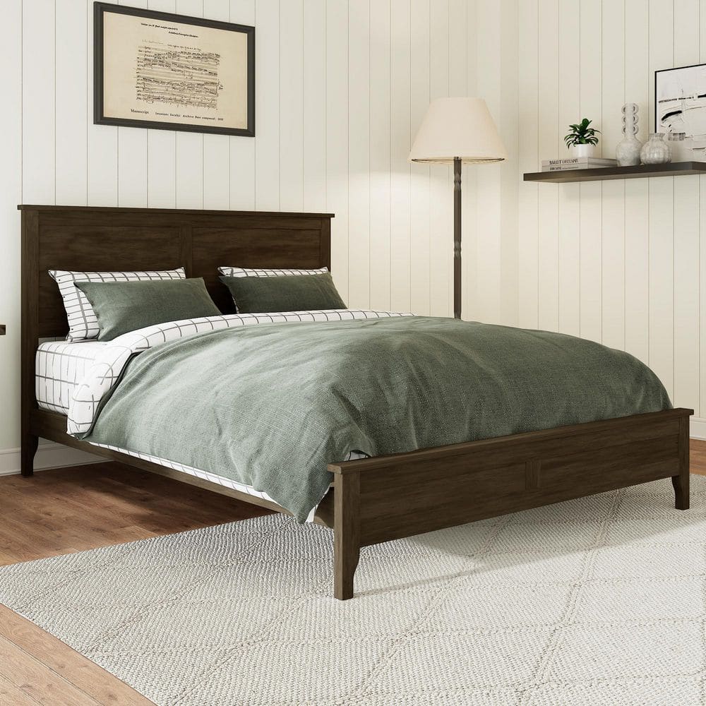 Morgan Modern Brown Wood Frame Full Size Platform Bed with Sturdy Wooden Slats Support