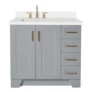 Taylor 37 in. W x 22 in. D x 36 in. H Freestanding Bath Vanity in Grey with Pure White Quartz Top