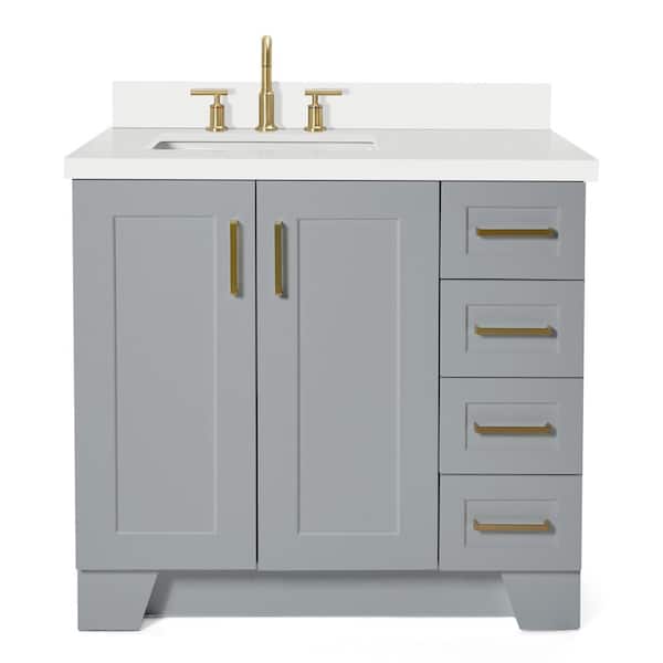 Taylor 36 in. W x 22 in. D x 36 in. H Freestanding Bath Vanity in Gray with Pure White Quartz Top