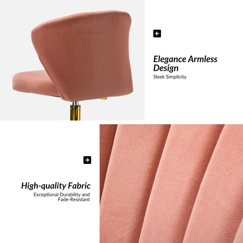 Pink Velvet Swivel Task Chair with Gold Metal Base