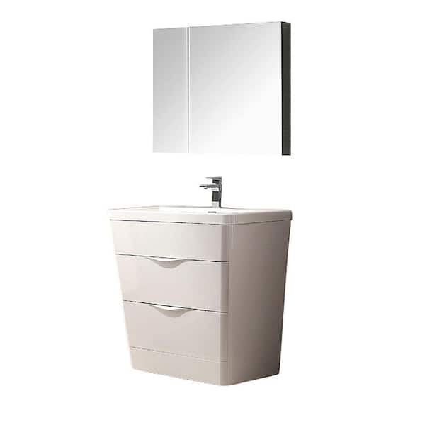 Fresca Milano 32 in. Vanity in White with Acrylic Vanity Top in White and Medicine Cabinet