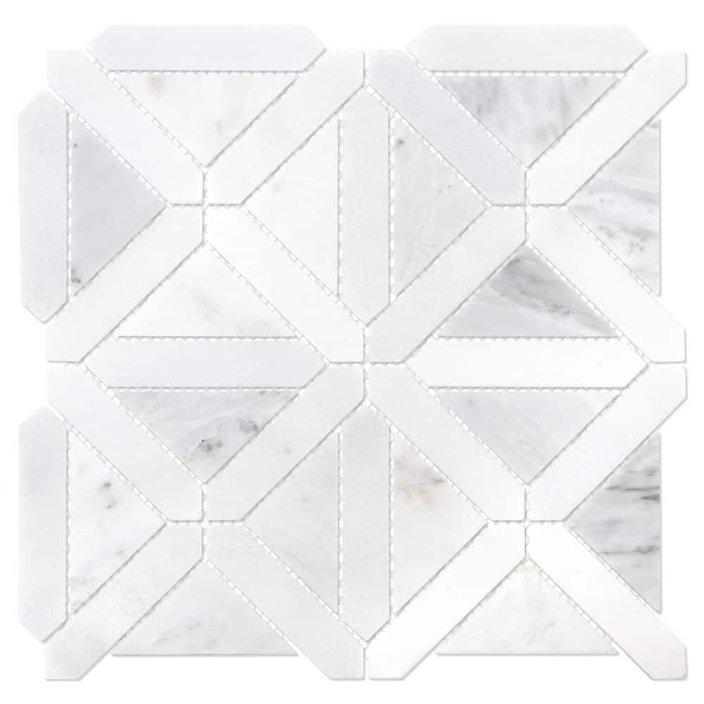Carrara White 11.8 in. x 11.8 in. Geometric Honed Marble Floor and Wall Mosaic Tile (4.91 sq. ft. /Case) price history on PriceWatchPro