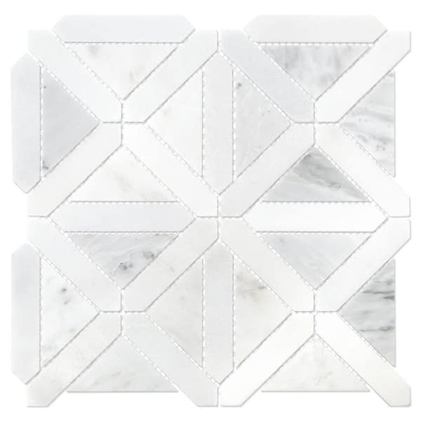 Geometric Carrara White 11.89 in. x 11.89 in. Honed Natural Marble Floor and Wall Mosaic Tile (4.91 sq. ft. /Case)