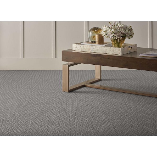 Merino Herringbone Battleship Gray 12 ft. 36 oz. Wool Pattern Installed Carpet