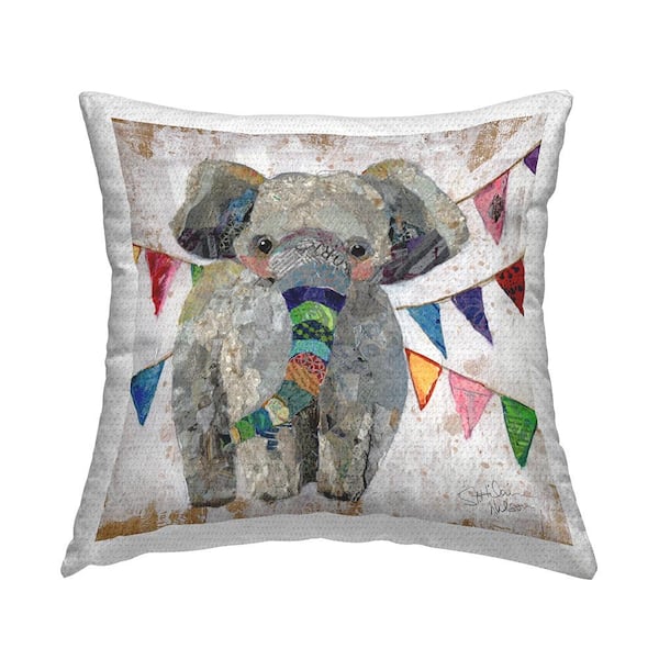 Stupell Industries Elephant and Garlands Grey Square Outdoor Throw Pillow