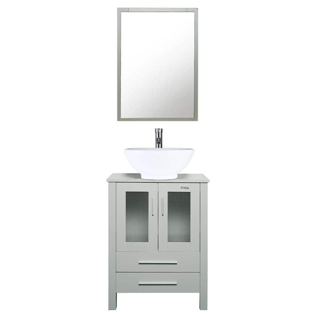 Eclife 24 In W X 20 In D X 32 In H Single Sink Bath Vanity In Grey   Bathroom Vanities With Tops Bv102gy Vs006wh 64 1000 