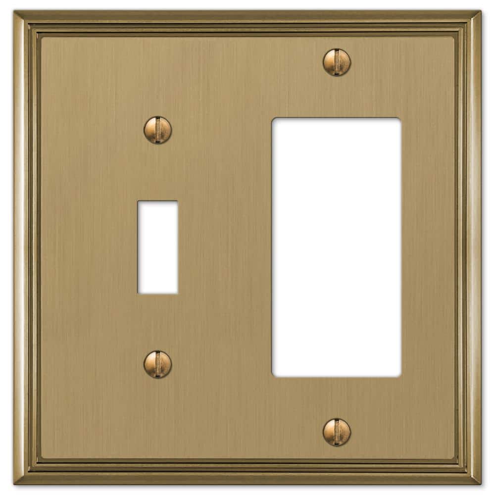 Brushed Bronze 2-Gang Metal Wall Plate with Toggle and Rocker