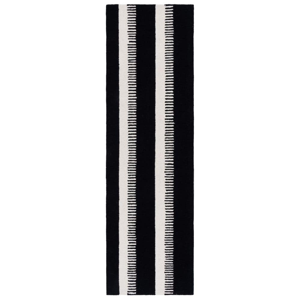 SAFAVIEH Genre 2 ft. x 8 ft. Black/Ivory Striped Runner Rug GRE153Z-28 ...