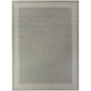 Grey with White Multi Border 5 ft. 3 in. x 7 ft. Indoor/Outdoor Patio Area Rug