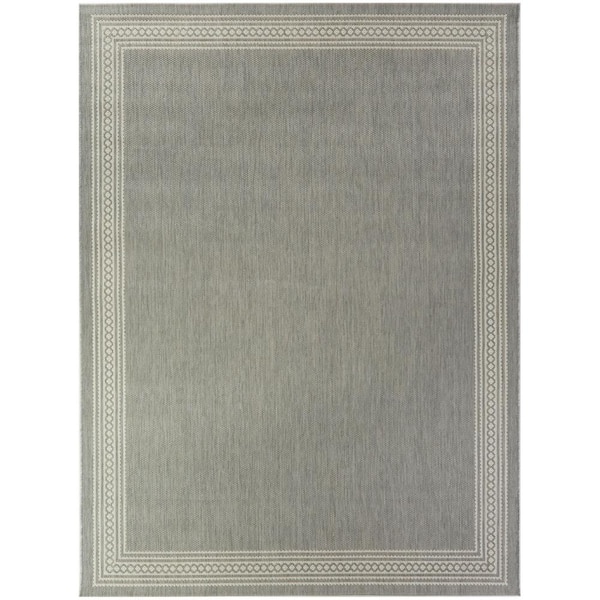 Hampton Bay Grey with White Multi Border 5 ft. 3 in. x 7 ft. Indoor/Outdoor Patio Area Rug
