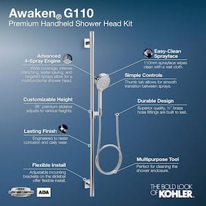 Awaken G110 36 in. Deluxe 4-Spray Handheld Shower Head Kit with 2.5 GPM in Vibrant Brushed Nickel