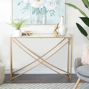 42 in. Gold Extra Large Rectangle Metal Console Table