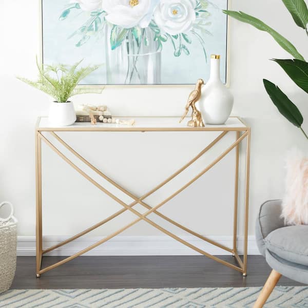 Litton Lane 42 in. Gold Extra Large Rectangle Metal Console Table