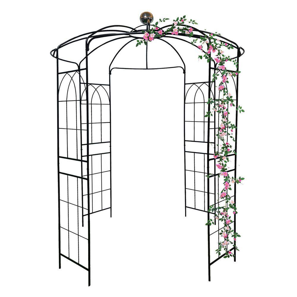 81.3 in. W x 114.2 in. H Black Outdoor Metal Garden Arch Arbor Birdcage Pergola Wedding Arch, Gazebo-Style Pavilion price history on PriceWatchPro