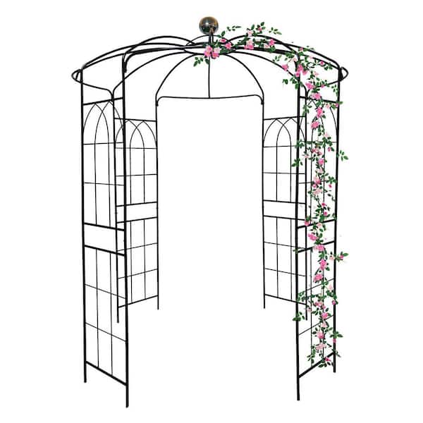 81.3 in. W x 114.2 in. H Black Outdoor Metal Garden Arch Arbor Birdcage Pergola Wedding Arch, Gazebo-Style Pavilion