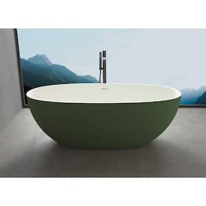65 in. x 29.5 in. Stone Resin Soaking Bathtub with Center Drain in Inside White Outside Green
