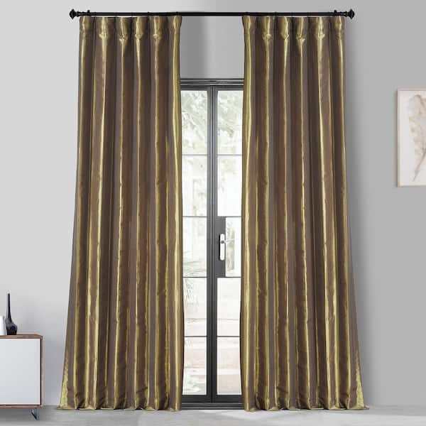 Exclusive Fabrics & Furnishings Gold Nugget Solid Faux Silk Blackout Curtain - 50 in. W x 84 in. L Rod Pocket and Hook Belt Single Window Panel