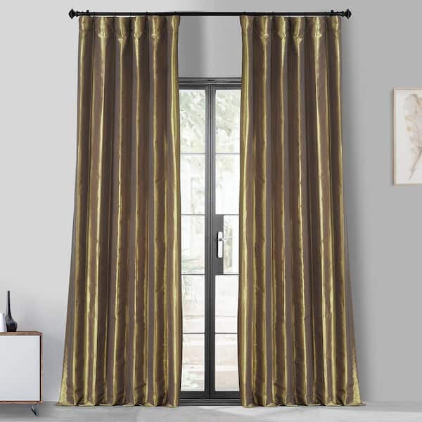 Exclusive Fabrics & Furnishings Gold Nugget Solid Faux Silk Blackout Curtain - 50 in. W x 96 in. L Rod Pocket and Hook Belt Single Window Panel
