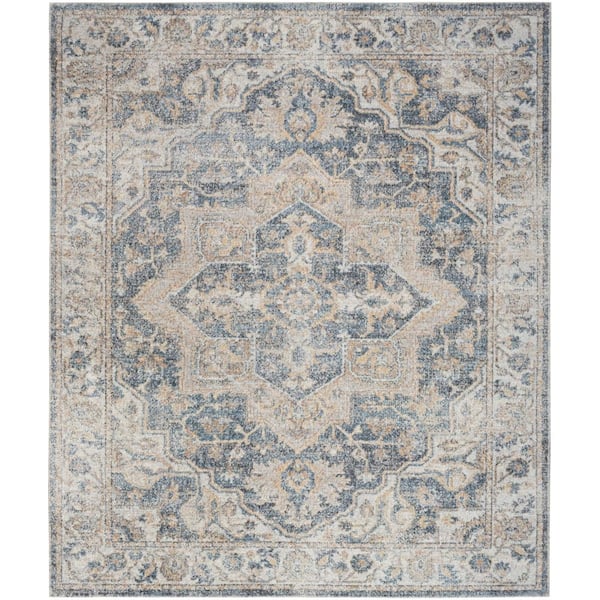 Nourison Astra Machine Washable Grey Blue 8 ft. x 10 ft. Distressed Traditional Area Rug