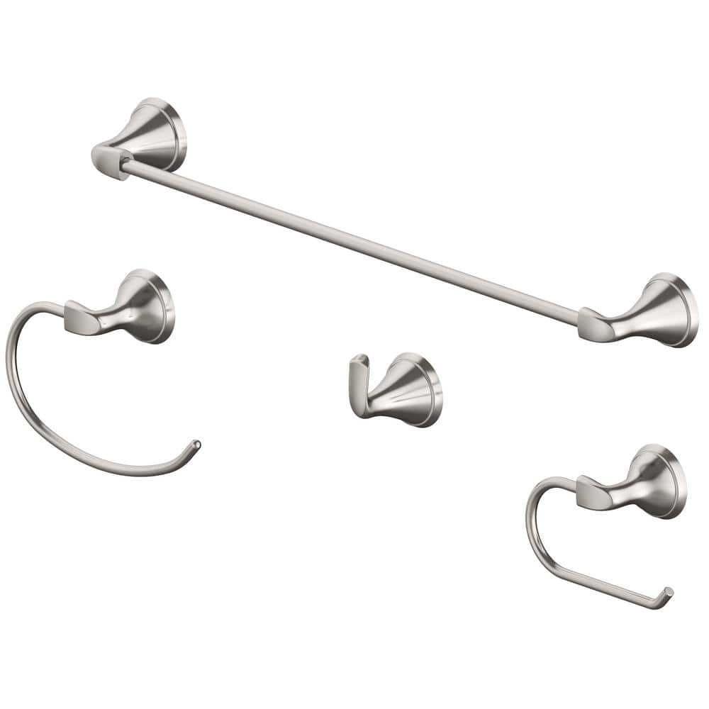 JACUZZI VAZIA 4-Piece Bath Hardware Set with 24 in . Towel Bar, Toilet Paper Holder, Robe Hook, and Towel Ring in Brushed Nickel -  SA51826